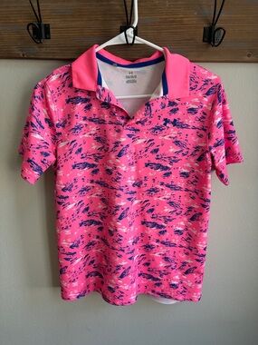 Under Armour Pink Polo with Navy Trim